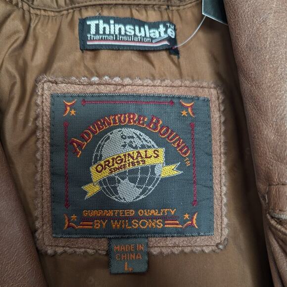 Wilsons Leather Adventure Bound Brown Leather Tie Waist Moto Jacket Pockets L - Picture 3 of 12